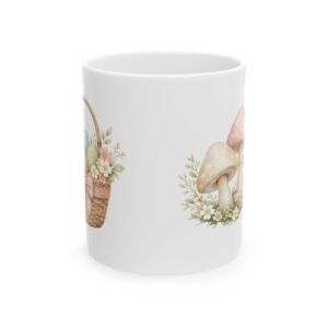 Mushroom & Floral Ceramic Mug — Pastel Woodland Easter Coffee Cup (11oz/15oz)