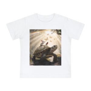 Baby T-Shirt — Gentle Turtle Ride with Butterflies Cute Woodland Animal Tee