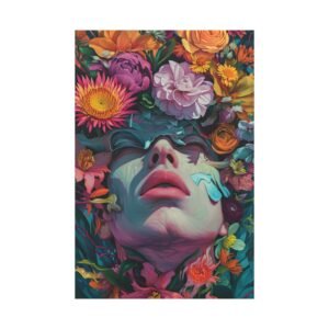 Floral Dream Face Matte Canvas Print — Vibrant Surreal Portrait Wall Art