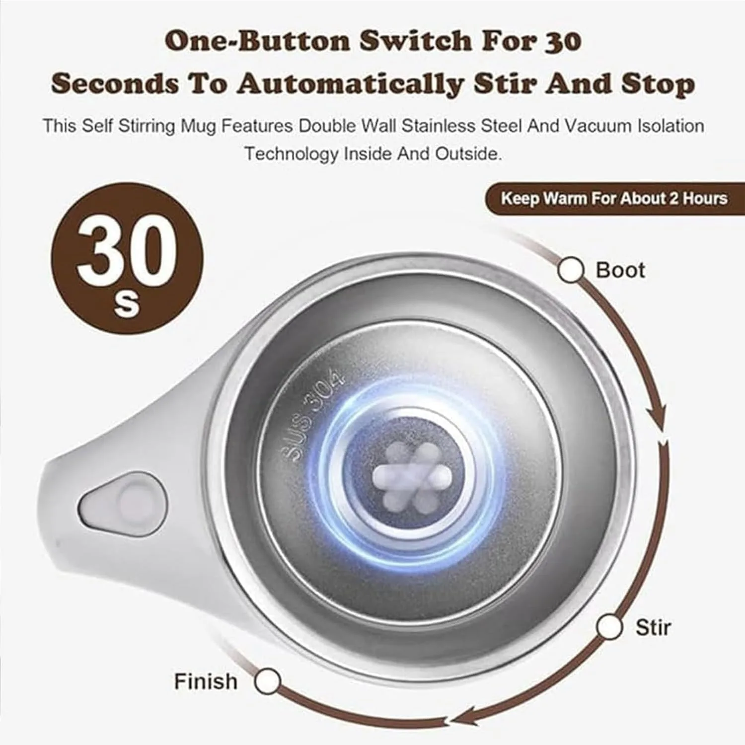 Self Stirring Coffee Mug Automatic Magnetic Stirring Cup Rechargeable Stainless Steel Electric Mug for Coffee Tea Milk Hot Drink - Image 4