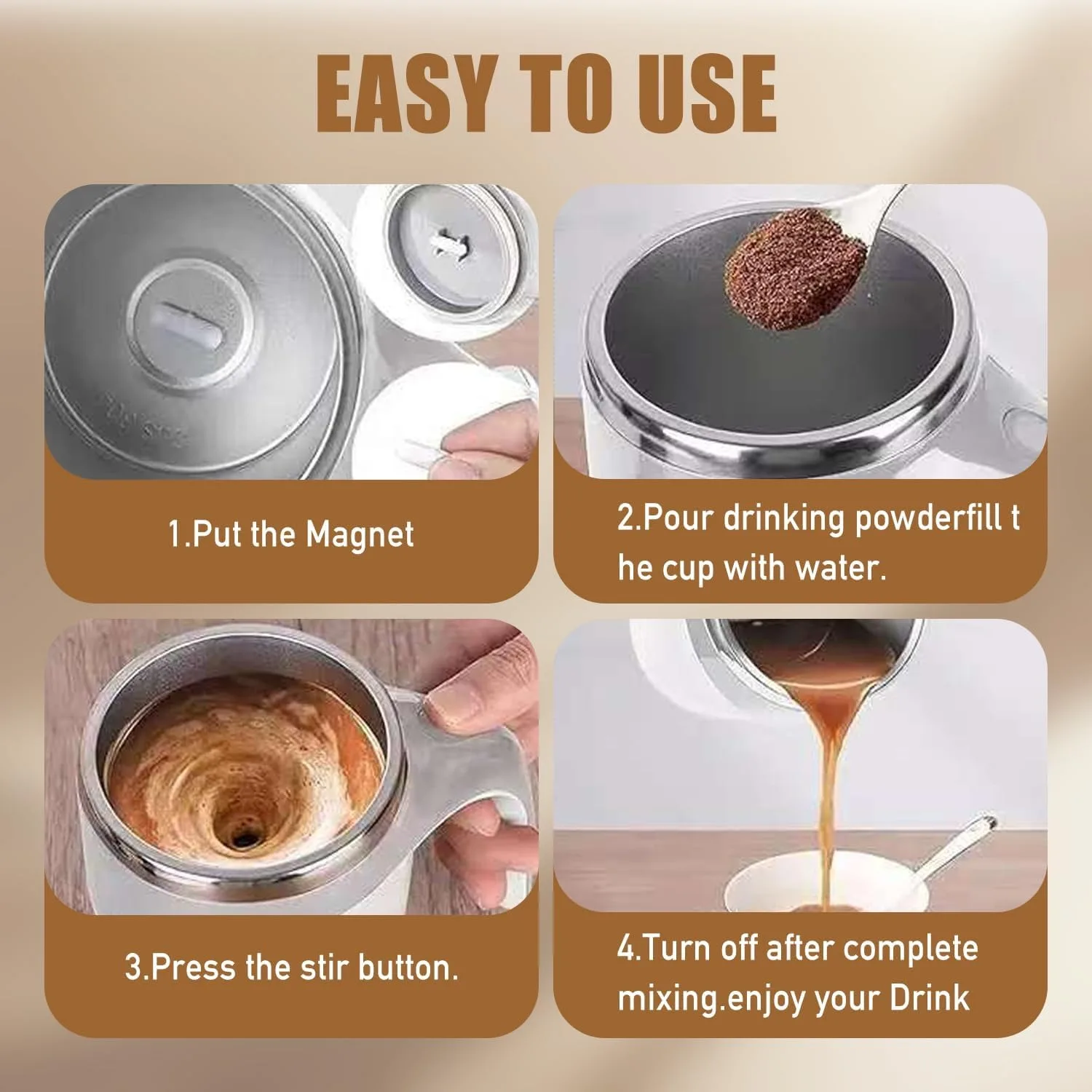 Self Stirring Coffee Mug Automatic Magnetic Stirring Cup Rechargeable Stainless Steel Electric Mug for Coffee Tea Milk Hot Drink - Image 6