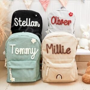 Etsy Cross-border Cute Corduroy Large Capacity Backpack with Adhesive for Letters, Kids and Students School Bag