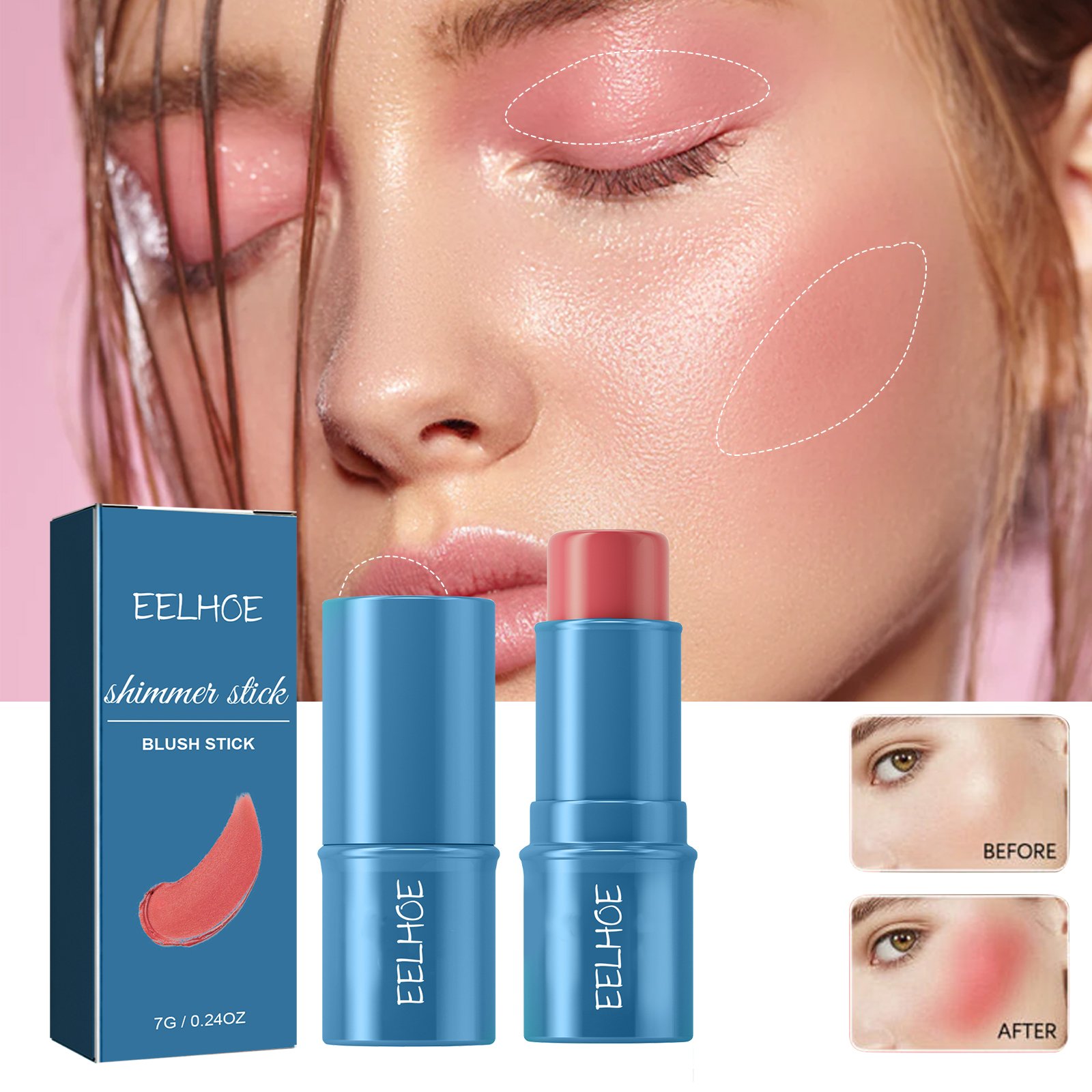 EELHOE Blush Stick, Three-Dimensional Brightening Natural Waterproof Lightweight Lazy Body Contouring Cream - Image 3